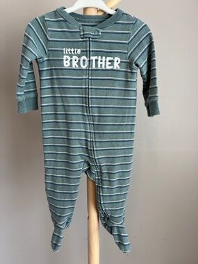 ⭐️⭐️ PICK 5 / $20 Carter's Little Brother Green Striped Footed One-Piece 6M